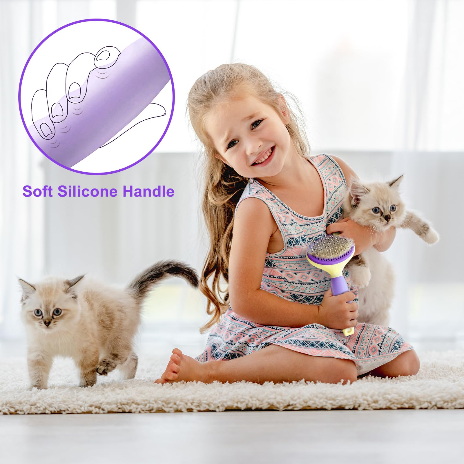 Brosse à poils de chat, brosse à poils courts et longs en silicone doux pour chats à poils courts et longs, pour le toilettage et la perte de poils (violet)