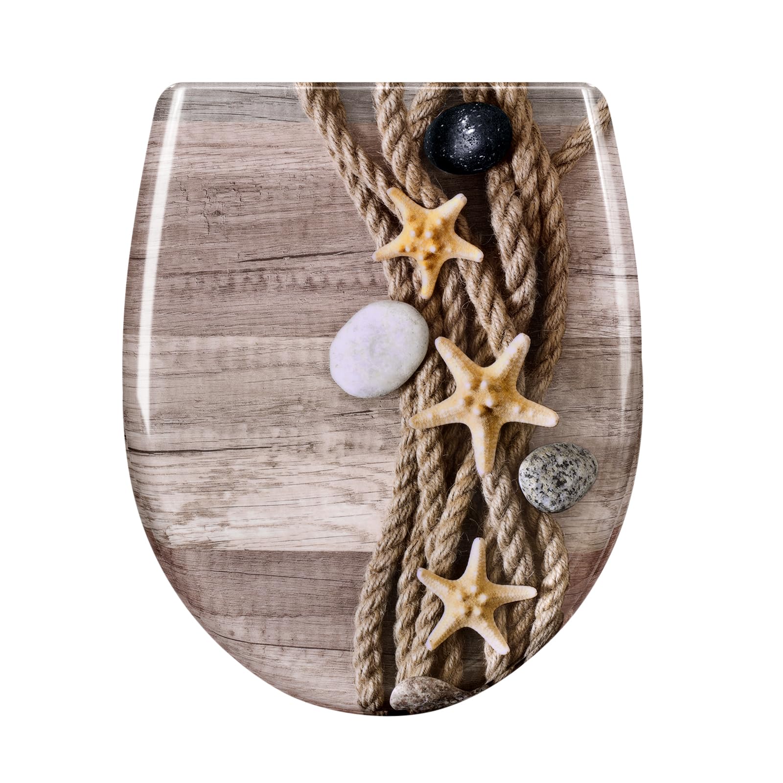 Woltu Hemp Rope Starfish Quick Release Toilet Seat With Soft Close Slow Hinge Attached Fittings For Bathroom O-Shape