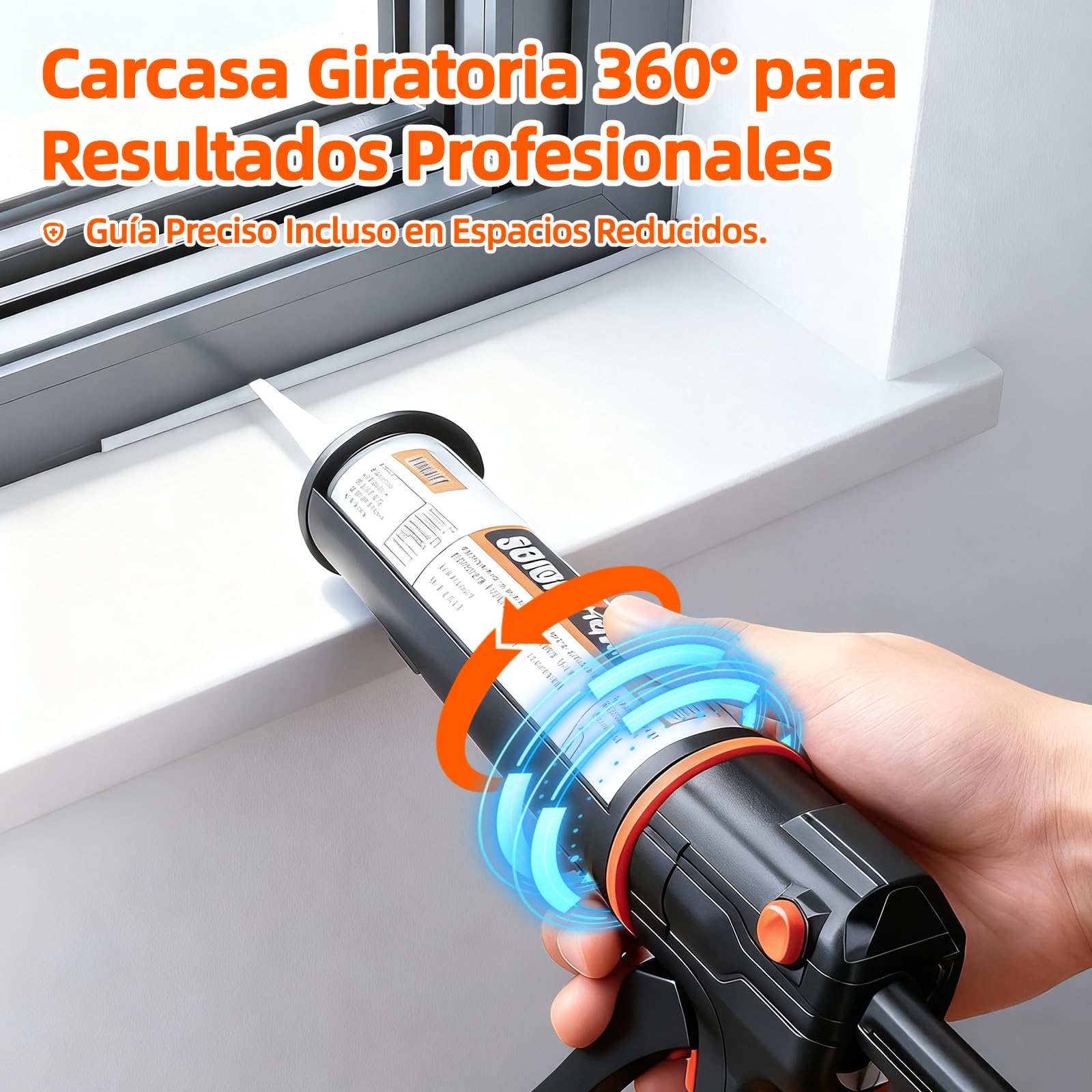 Pistola Silicona Profesional Metálica, Pistola de Silicona 18:1 Relación de Empuje Ahorra Esfuerzo & Antigoteo, Antióxido, Robusta y Duradero - Giro 360° para Cartuchos de 300 ml Calafateo, Sellado