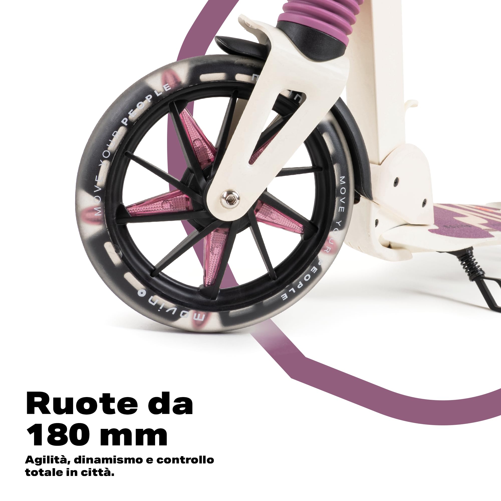 Movino Monopattino Urbano per Bambini e Adulti - Pieghevole - Scooter con Ruote LED Grandi 180 mm - Manubrio Regolabile - fino a 100 kg - City Light