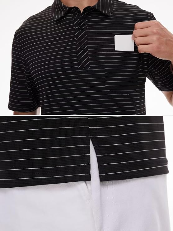 Pdbokew Men's Polo Shirts Short Sleeve Striped Golf Polo Shirt with Pocket