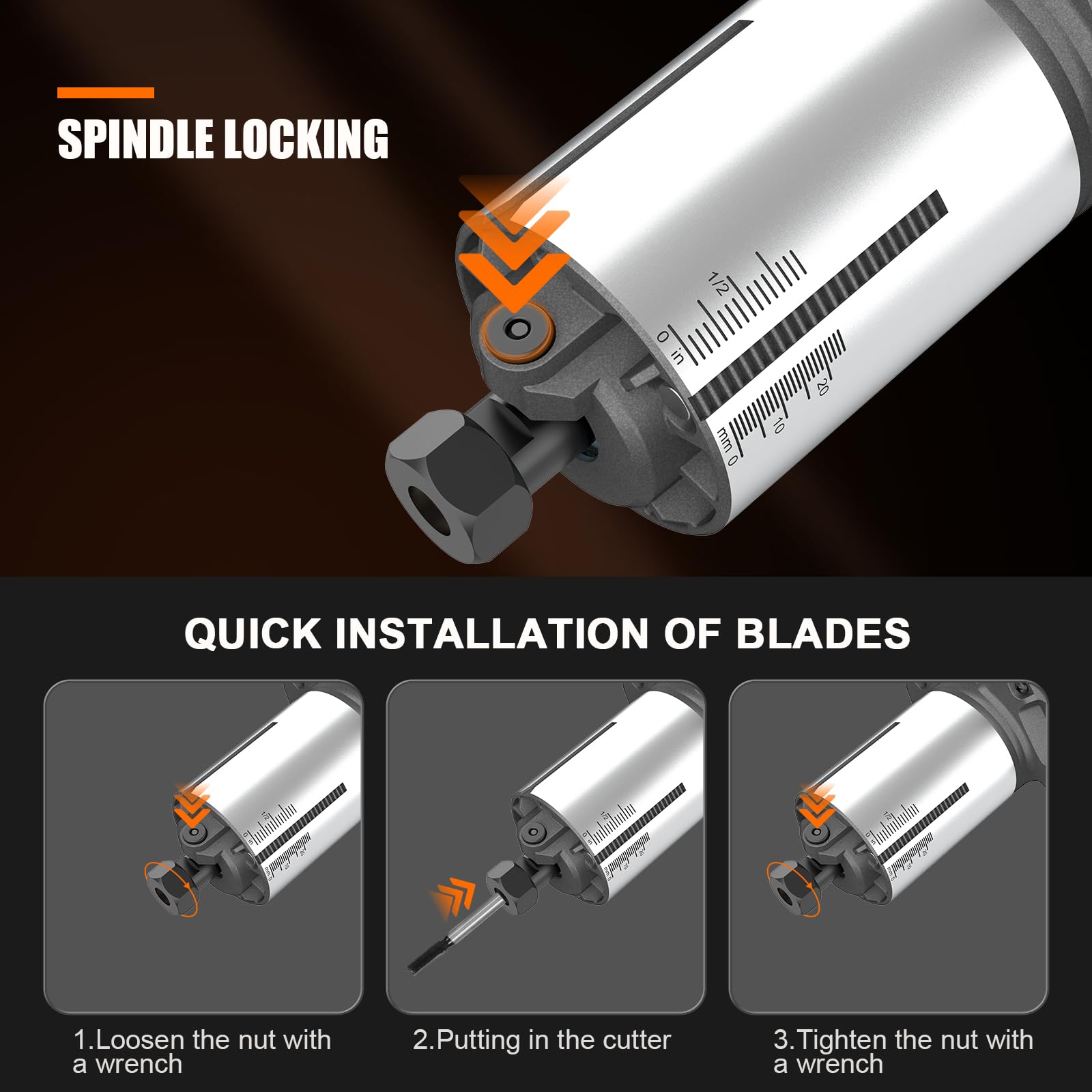 Akku Oberfräse für Makita 18V, Brushless Akku Kantenfräse mit 3 Spannzangen (1/4", 6 mm und 8 mm), 30.000 U/min, 5 Fräser (no Akku)