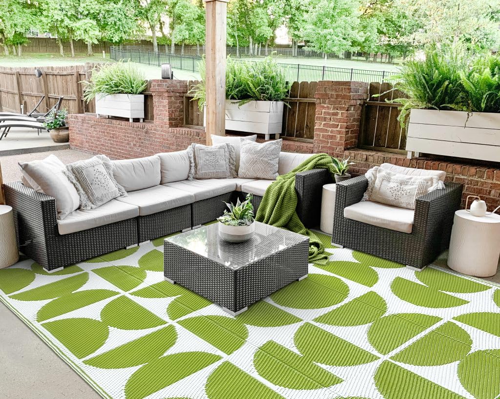 Wonnitar Outdoor Rugs 8x10 Waterproof Plastic Straw Rug, Large Outdoor Camping Rug for RV, Reversible Portable Outside Lightweight Area Rug for Backyard Balcony Beach Picnic (Green,8'x10')