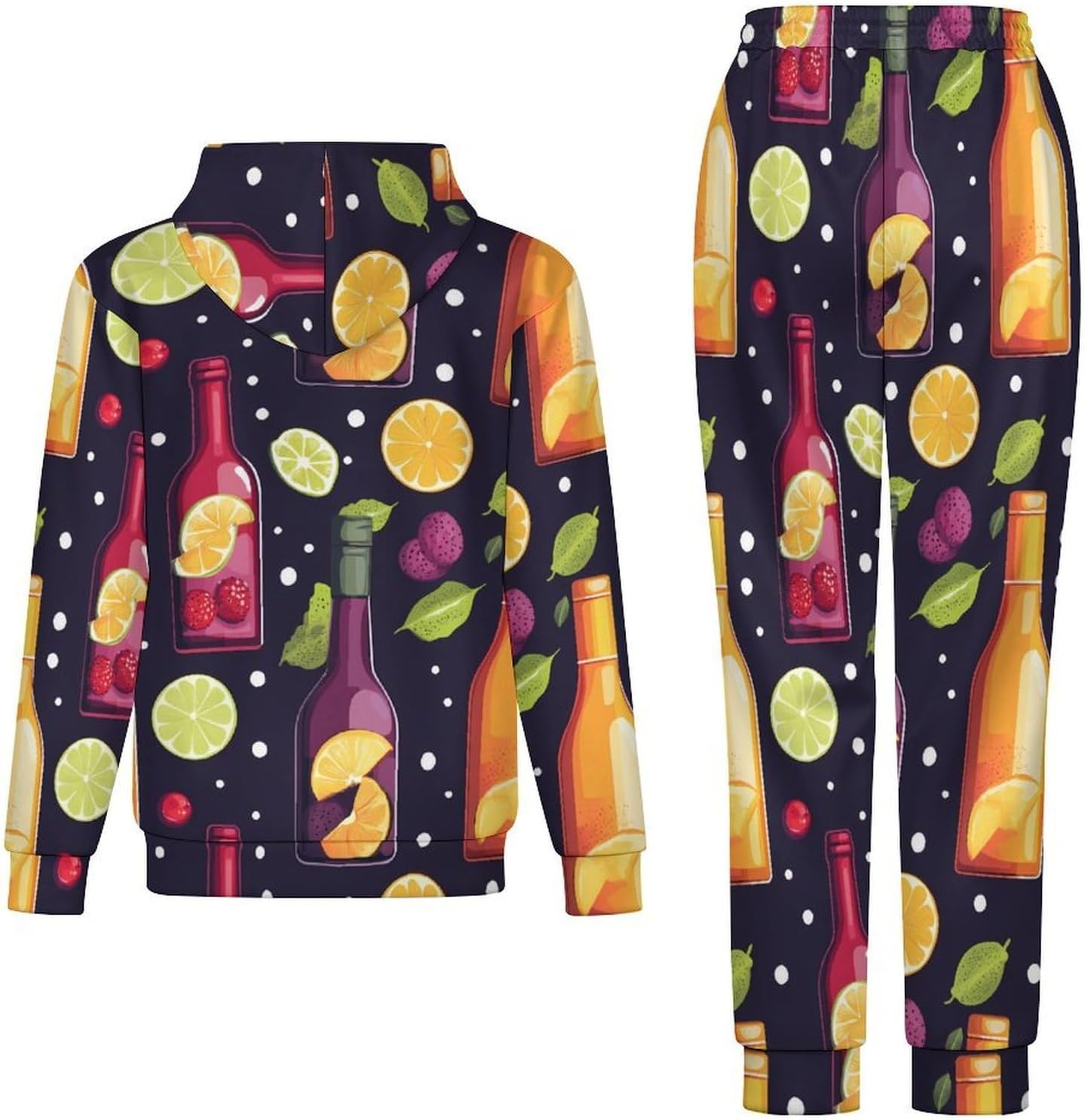 Wine Bottle Men's Hooded Set Casual 2 Pieces Suits Pullover Tracksuit Hoodies And Sweatpants