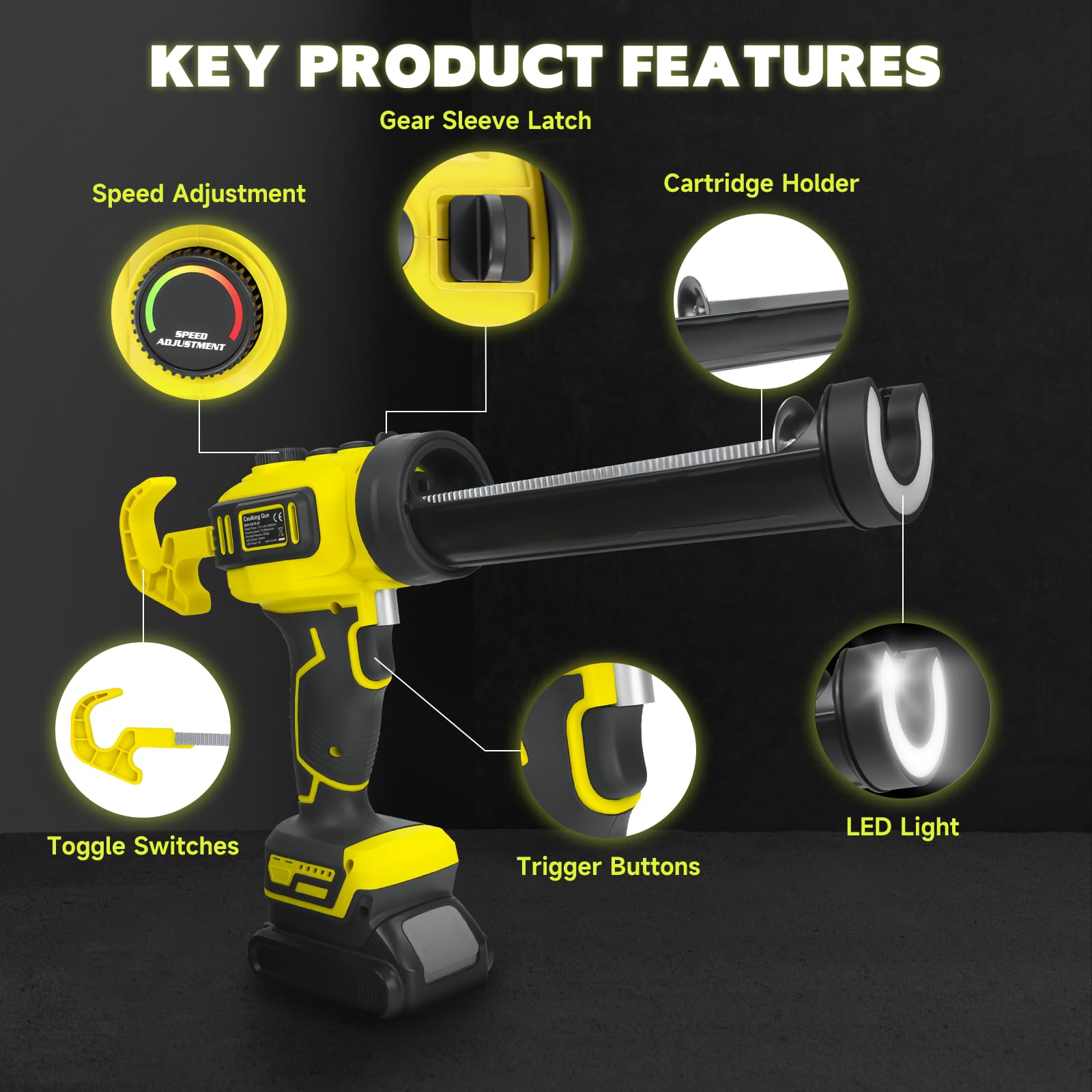 Pistola de calafateo inalámbrica mejorada para batería Dewalt de 20 V, velocidad infinitamente variable