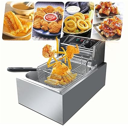 Sisliya Deep fryer, adjustable 200 ? C, with frying basket and lid, removable basin, safety thermometer, semi-professional deep fryer 6 liters 2500 watts with temperature controller