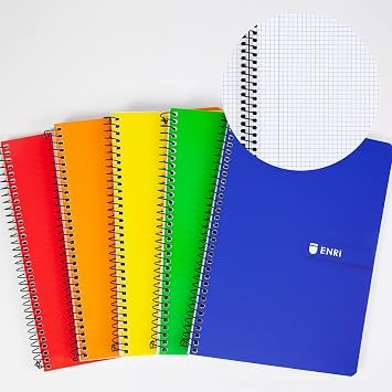 Enri, A5 Notebooks (4º) 4x4 Square, Soft Cover, 80 Sheets, Pack 5 Notebooks, Assorted Colours