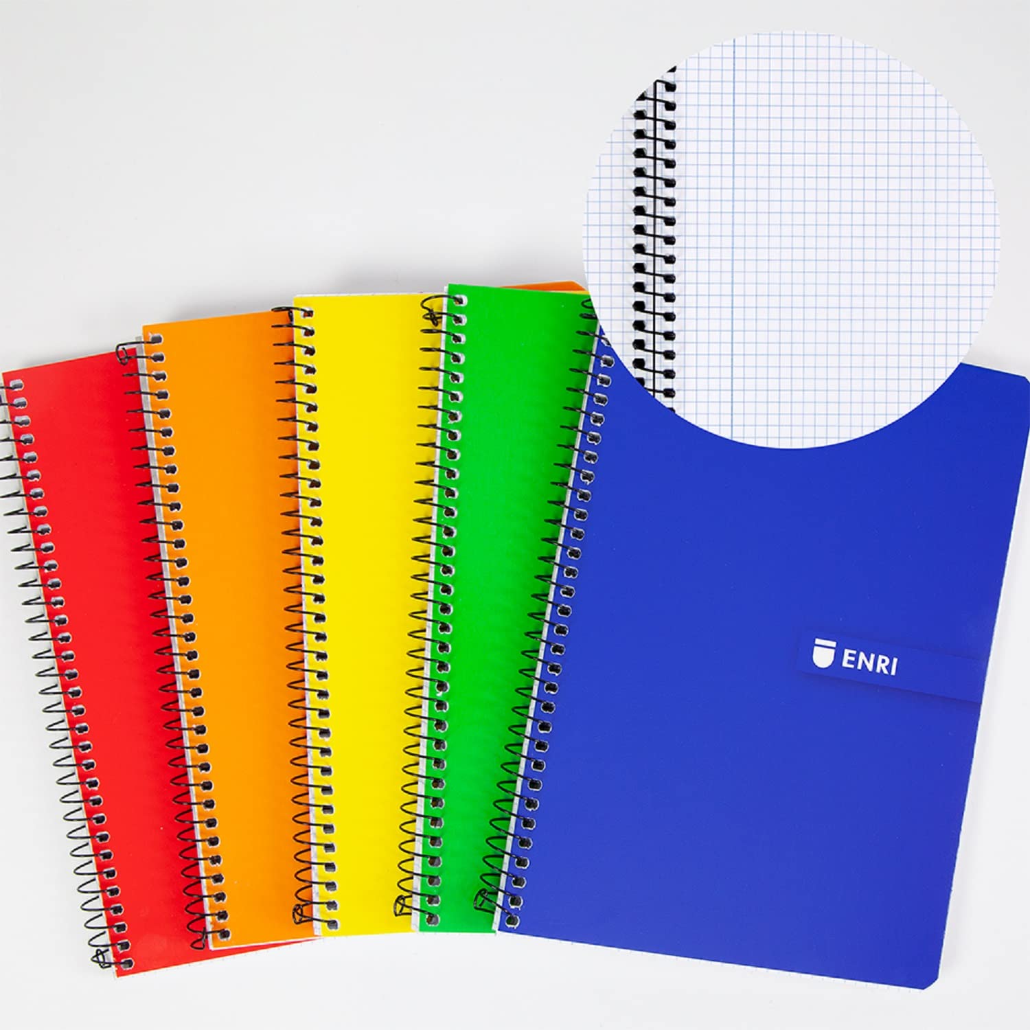 Enri A5+ Notebooks, 4x4 Squares, Soft Cover, 80 Sheets, Pack 5 Notebooks, Assorted Colours