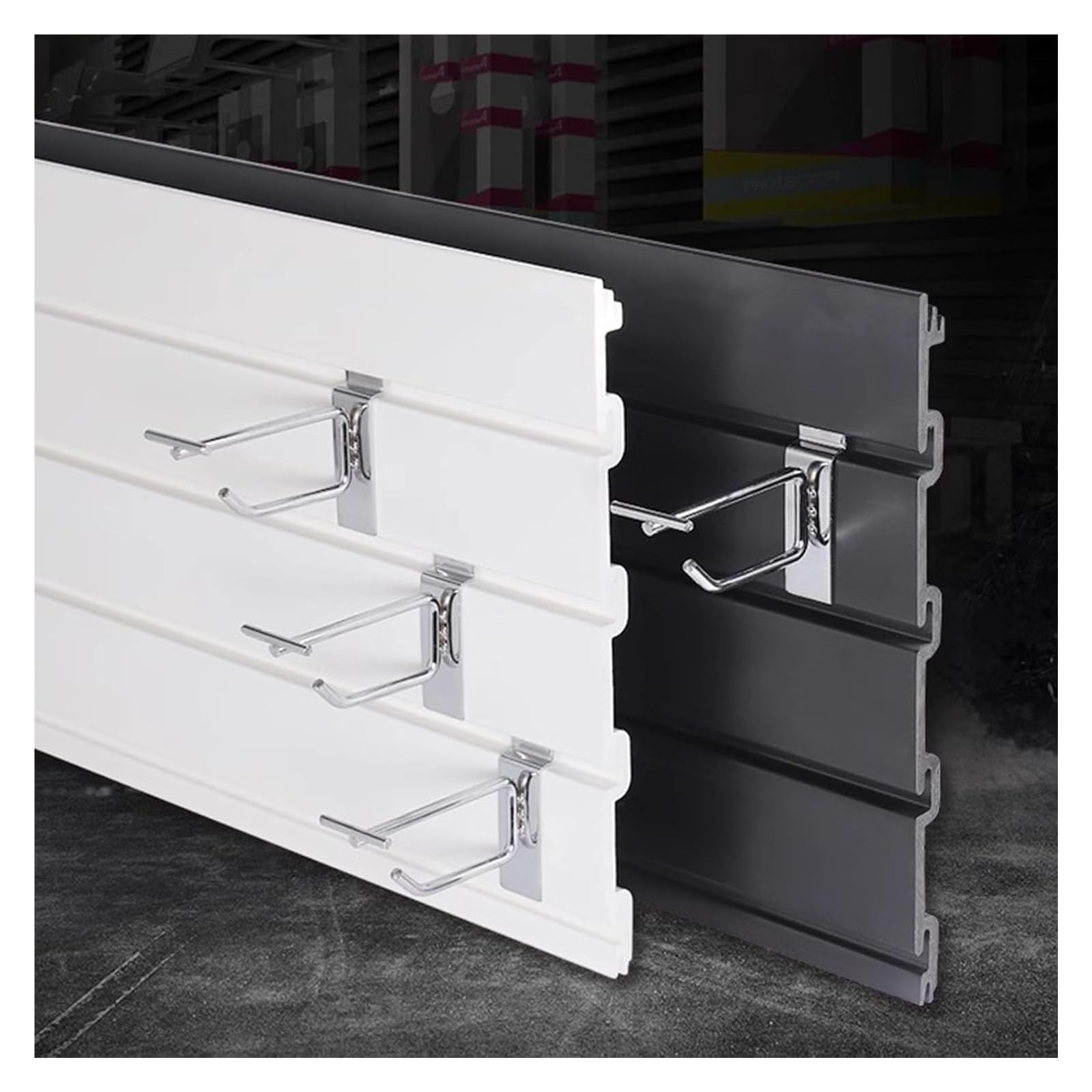 4 pannelli a doghe, organizer da parete per garage, con 10 ganci, resistente, montaggio a parete, in PVC, per negozi al dettaglio, casa (bianco, 120 x 31 cm)