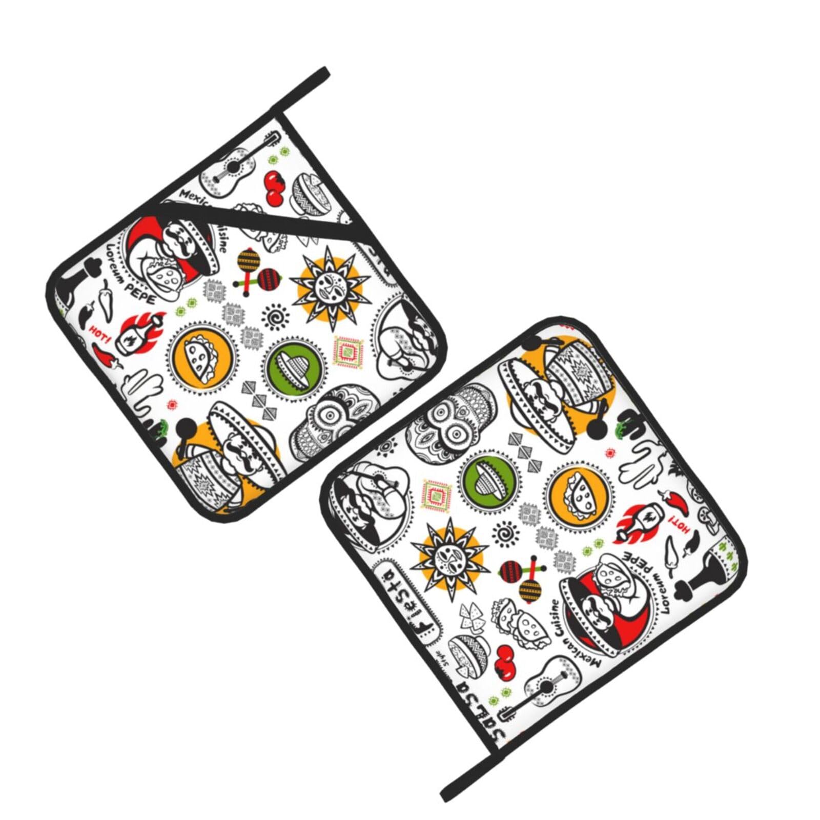 mexican salsa symbols Printed Oven Pot Holders Set of 2 Pcs Heat Resistant Kitchen Microwave Potholders for Cooking Baking Grilling