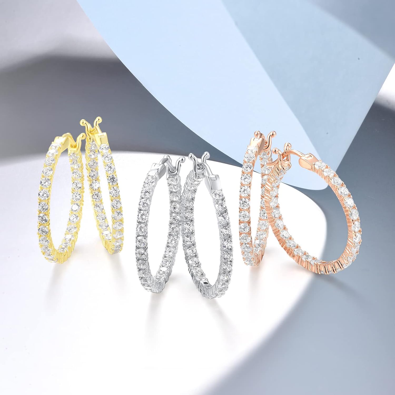 Santuzza 925 Sterling Silver Huggie Hoop Earrings Cubic Zirconia Cuff Pierced Earring