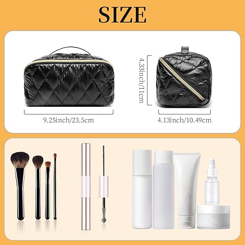 Miniatura 4 de seyfocnia Bolsa de maquillaje de viaje, bolsa de cosméticos de gran capacidad para mujer, bolsa de maquillaje acolchada impermeable, bolsa de aseo
