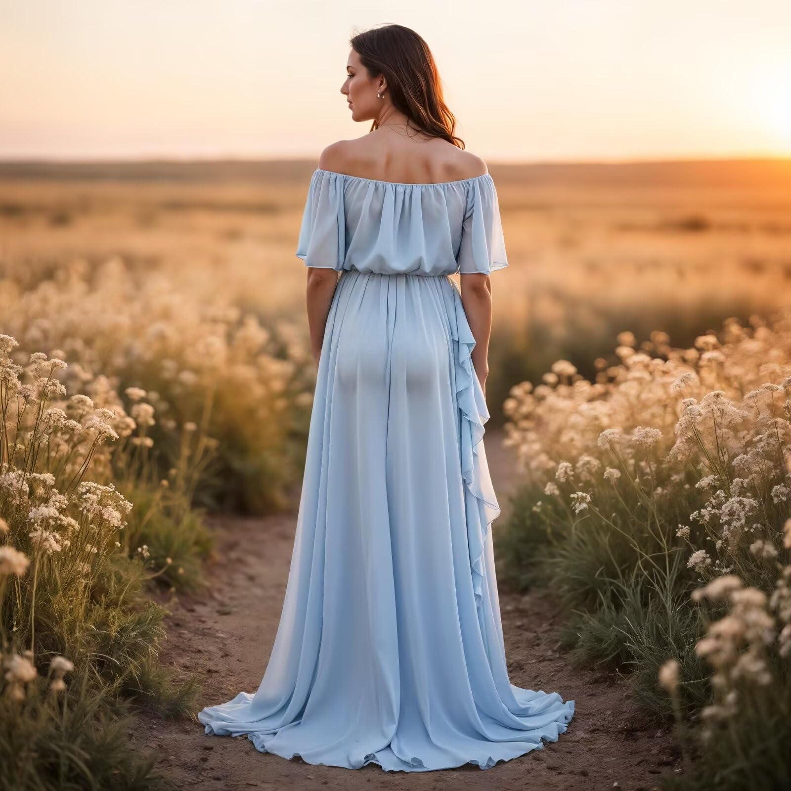 Schwangerschaftskleid Fotoshooting Umstandskleider Chiffon Lang Schlitz Babybauch Kleid