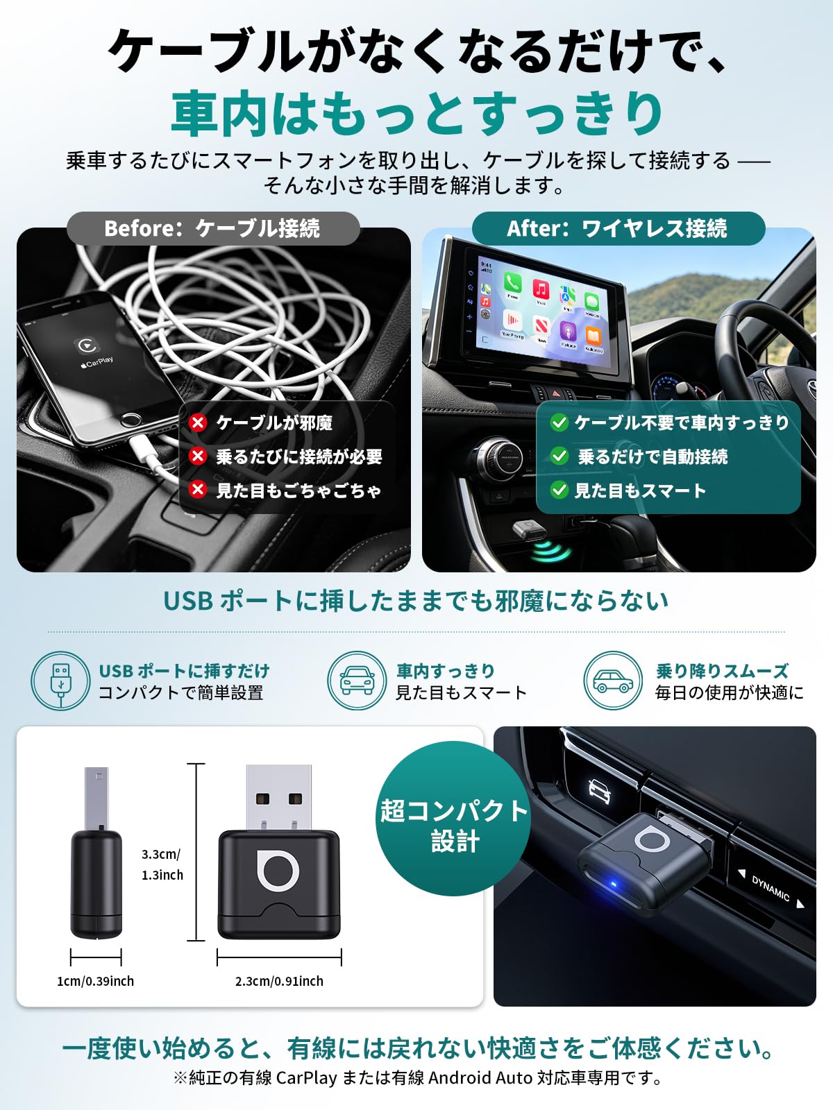 Amazon.co.jp: 【公式】Ottocast Mini Aura ワイヤレスCarPlay/Android