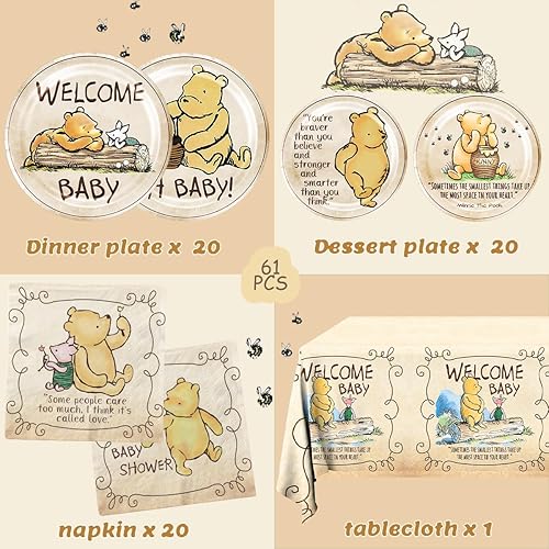 Miniatura 4 de Juego de 81 platos de oso para baby shower, servilletas y tazas de oso para decoración de baby shower, vajilla de oso para niños o niñas, baby