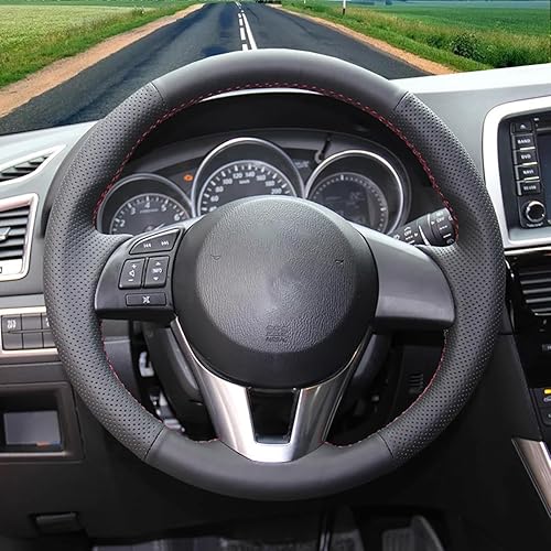 Miniatura 2 de Funda de volante para Mazda CX-3 2016-2017, cubierta de volante de puntada, cubierta de volante negra, envoltura de cuero para volante, accesorios