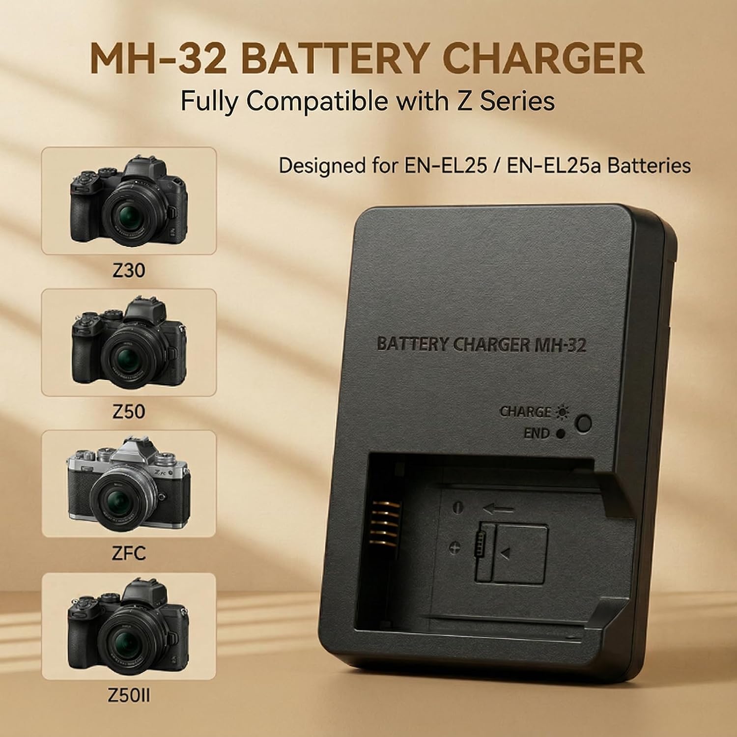 MH-32 Camera Battery Charger for Nikon ENEL25 EN-EL25a Battery Compatible with Nikon Z30 Z50 ZFC Z50ii Micro Single Camera, mh 32 Charger image 3