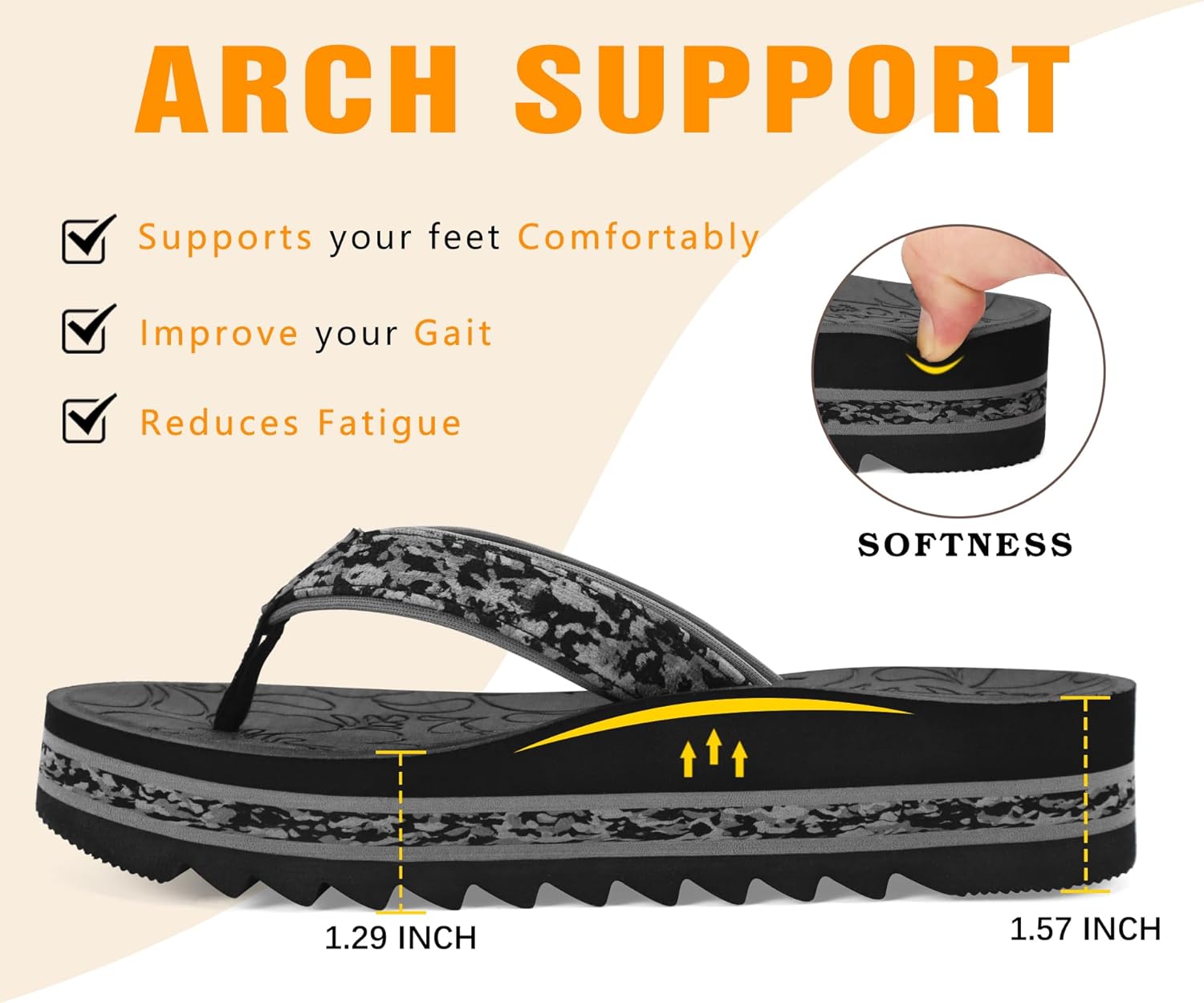 ONCAI Flip Flops for Women, Fashion Printed Platform Sandals Woman with Arch Support Yoga Mat Cushion, Lightweight Summer Beach Outdoor Chunky Non-Slip Rubber Soles US Size 5-11 - Image 3