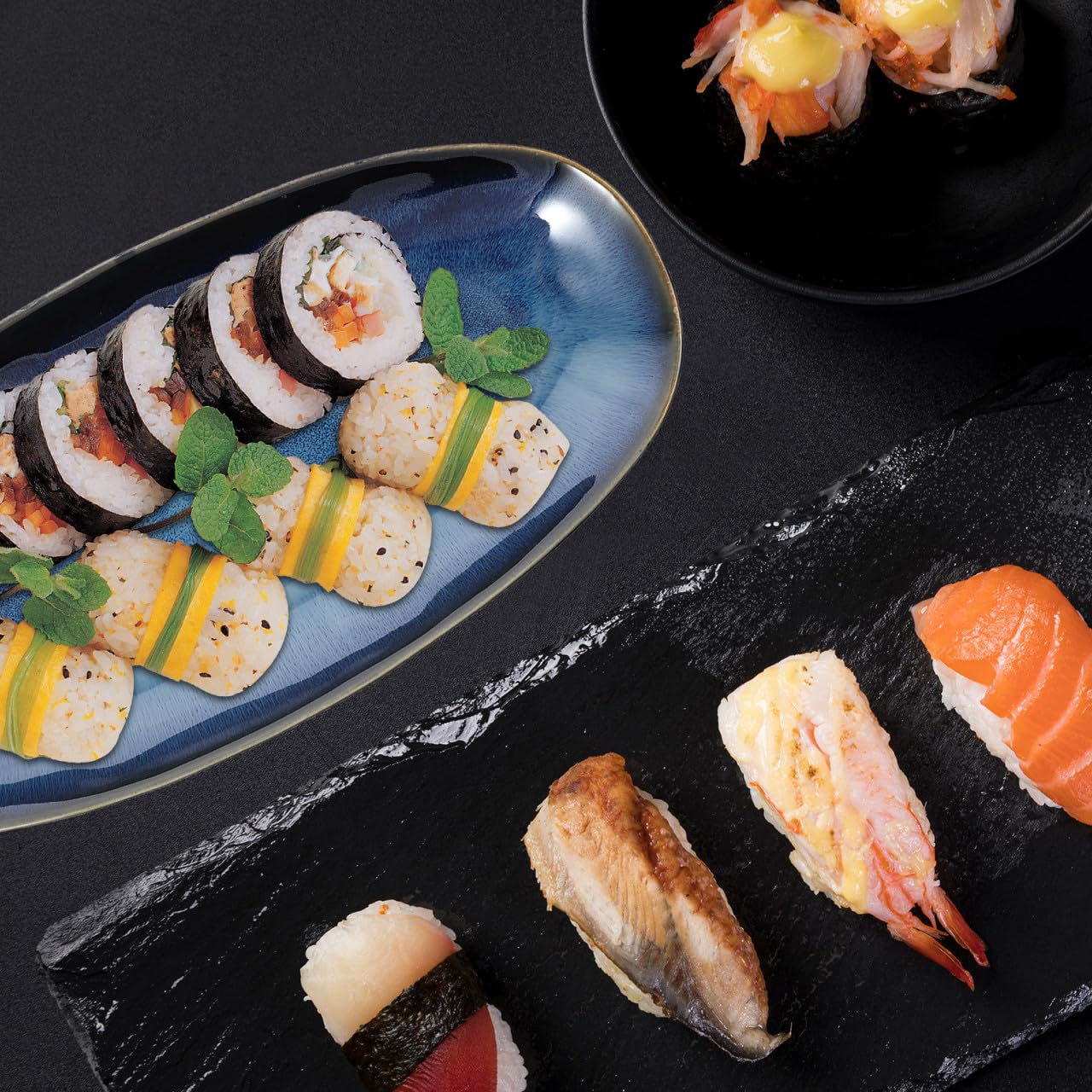 Cabilock Plat De Service Ovale en Céramique Émaillée, Assiette pour Sushi, Fruits Et Apéritifs, Passe Micro-Ondes Et Lave-Vaisselle, Bleu, 34.7 X 16.8 X 3.5 Cm