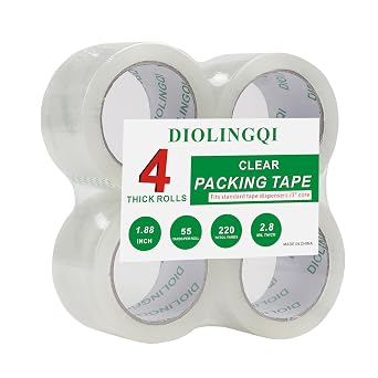 4 Rolls 55 Yards Roll, Total 220 Yards Clear Packing Tape, Heavy Duty Shipping Tape for Packaging Moving Sealing, 2.8 mil Thick, 1.88 inches Wide
