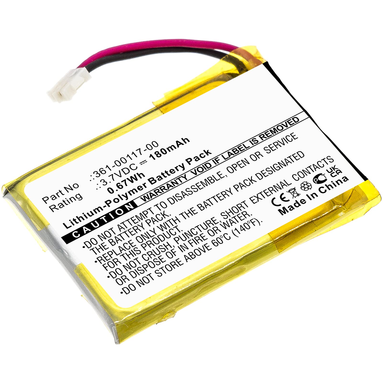 Synergy Digital Smartwatch Battery, Compatible with Garmin Approach S20 Smartwatch, (Li-Pol, 3.7V, 180mAh) Ultra High Capacity, Replacement for Garmin 361-00117-00 Battery