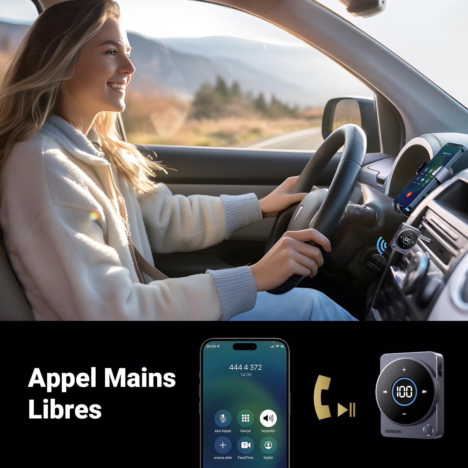 UGREEN Récepteur Bluetooth 5.4 Jack Voiture Adaptateur Bluetooth Jack Aux | avec Micro Intégré Appel Mains Libres 20H d'Autonomie pour Enceinte Haut-Parleurs Casque Filaire Autoradio, Câble 3.5mm Inclu