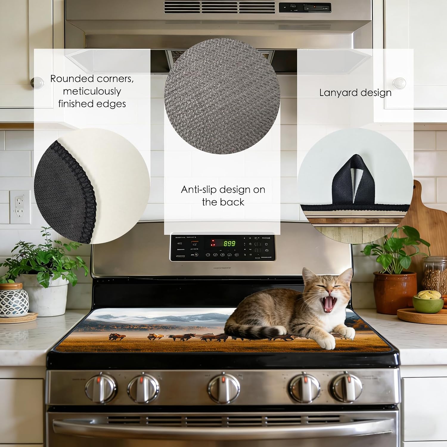Nuxovilar Stove Top Cover Wild Horses Mountain Landscape Design Polyester & Diatom Mud Blend 20.47x28.34 Inches - for Nature Lover Home, Living Space, Rustic Decor with Horses Mountain Scene