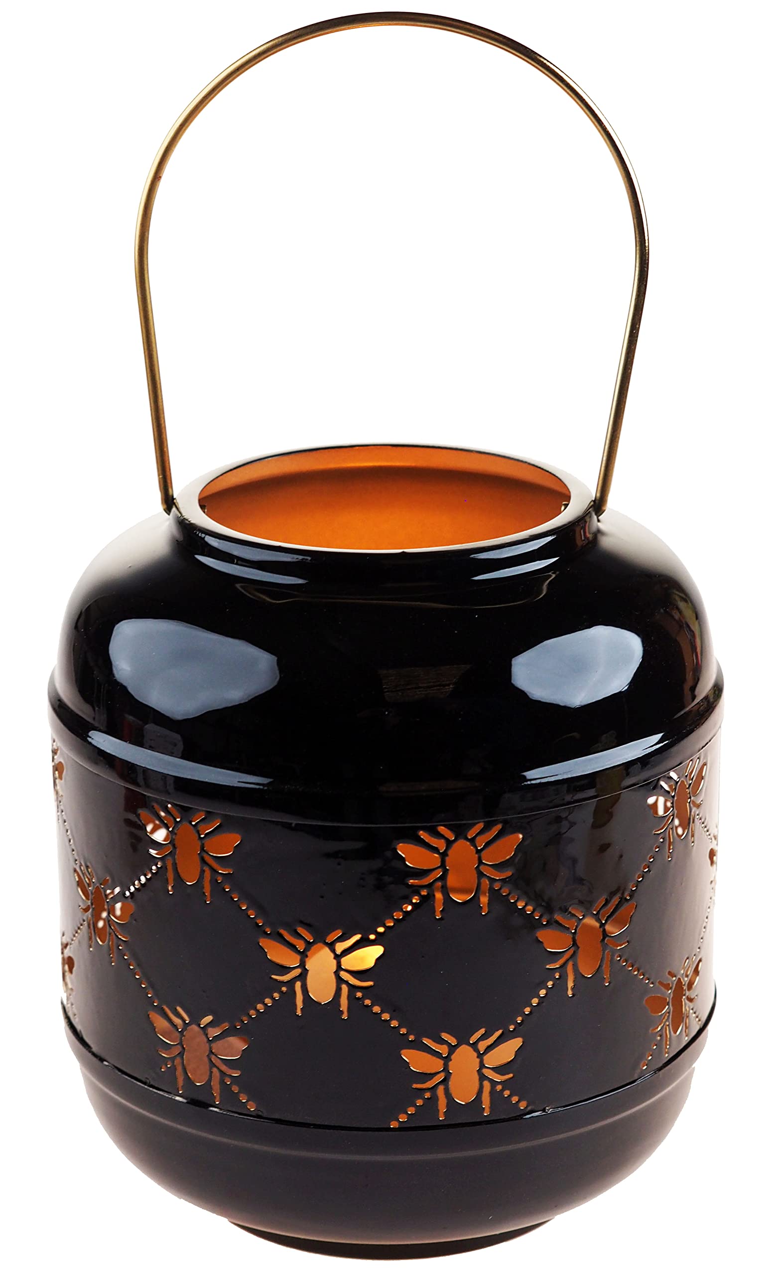 Candle Holder Lantern w/Handle Black Metal Bee Cut Out Design Votive Candle 20cm