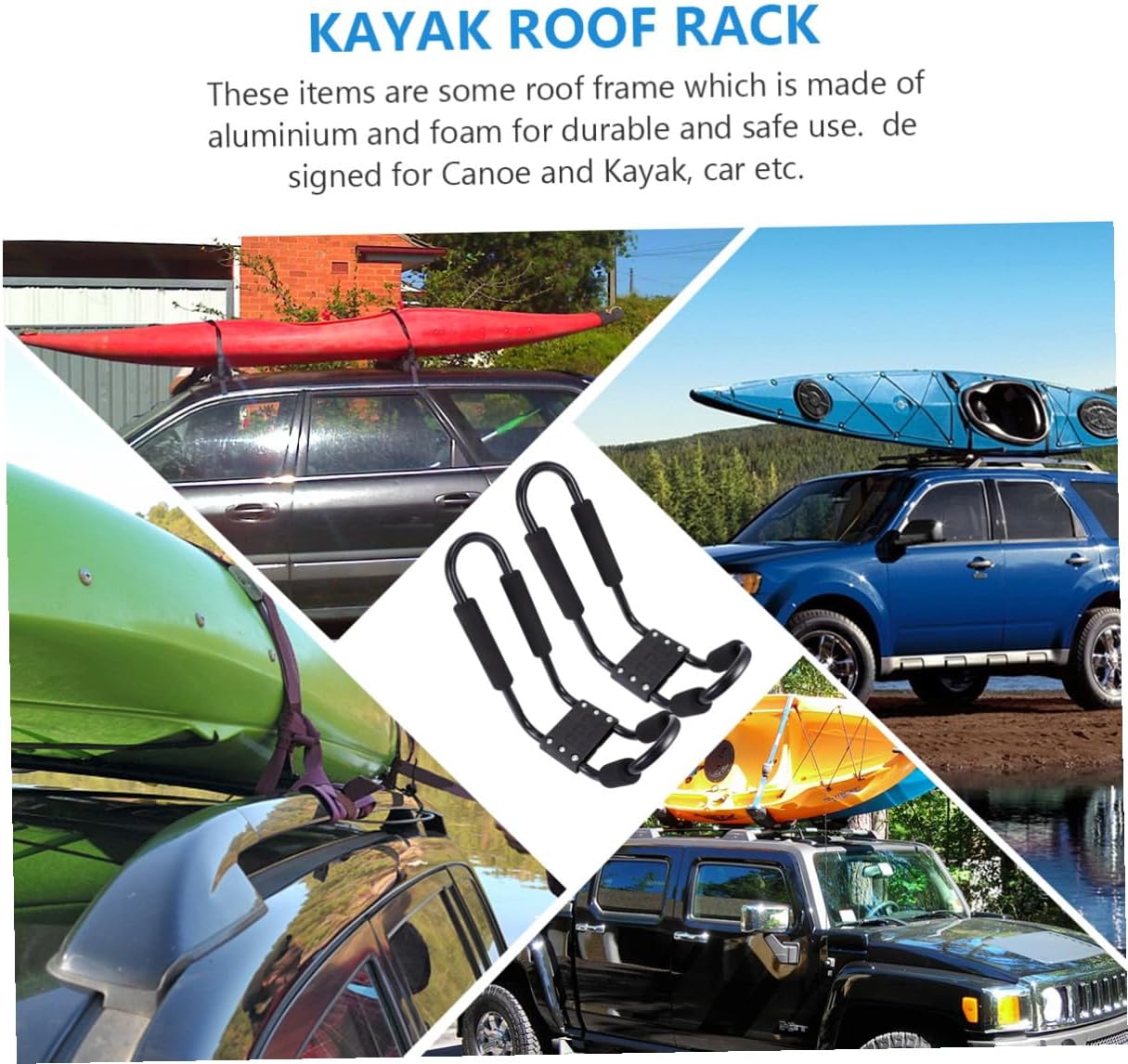 Garneck 2pcs Kayak Roof Rack Car Roof Frame Heavy Duty Detachable Canoe and Surfboard Carrier for SUV and Truck Crossbar Outdoor Sports Luggage Storage