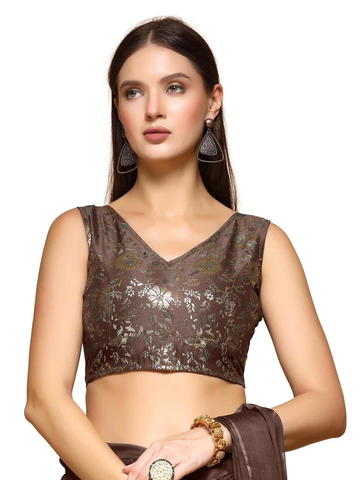 Oomph! Readymade Blouse For Women, Brocade, Sleeveless, V-Neck, Rbbl701