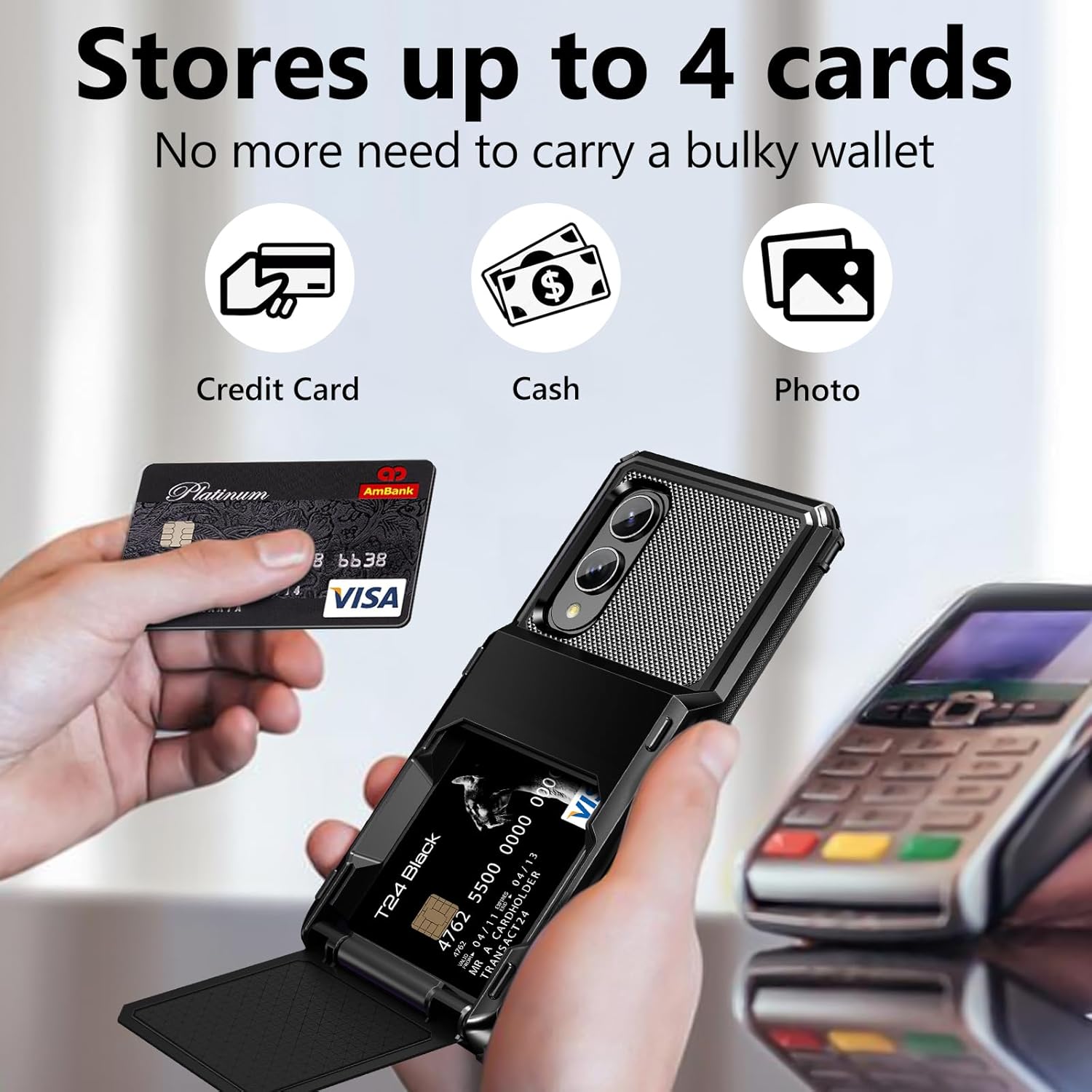 Vofolen for Samsung Galaxy S25 Edge Case Wallet with Card Holder Dual Layer Heavy Duty Shockproof Hidden Flip 4-Card Slots Large Storage Protective Galaxy S25 Edge Wallet Case for Women Men, Black - Image 2