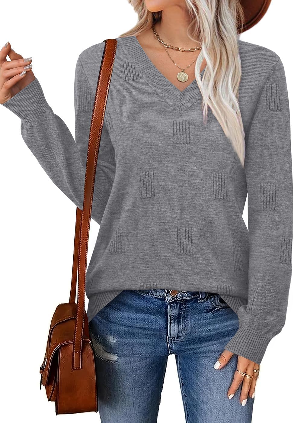 WIHOLL Sweaters for Women V Neck Long Sleeve Tops Fashion Lightweight Pullover Clothes Fall Outfits 2026 - Image 3