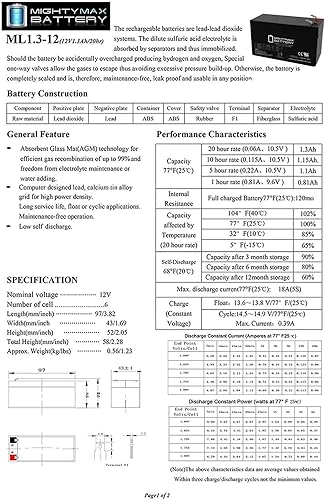 Miniatura 5 de Mighty Max Battery Batería de repuesto de 12V 1.3Ah para Mojo Flyway Feeder 12