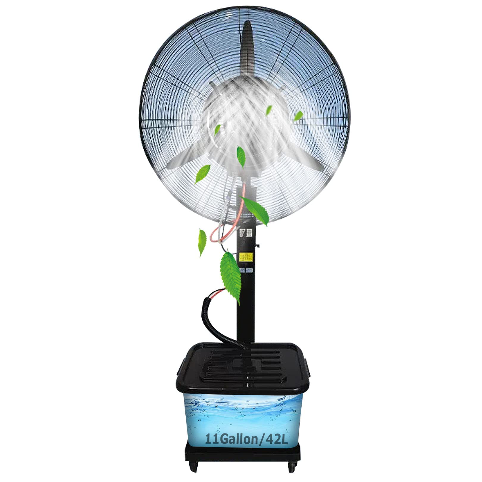 HPTHLY Portable Pedestal Fan With Mist, 90° Oscillation Misting Standing Fan With 11 Gallon Tank, Heavy Duty Industrial Outdoor Garage Patio Garage Cooling Fan (71Cm/28In)