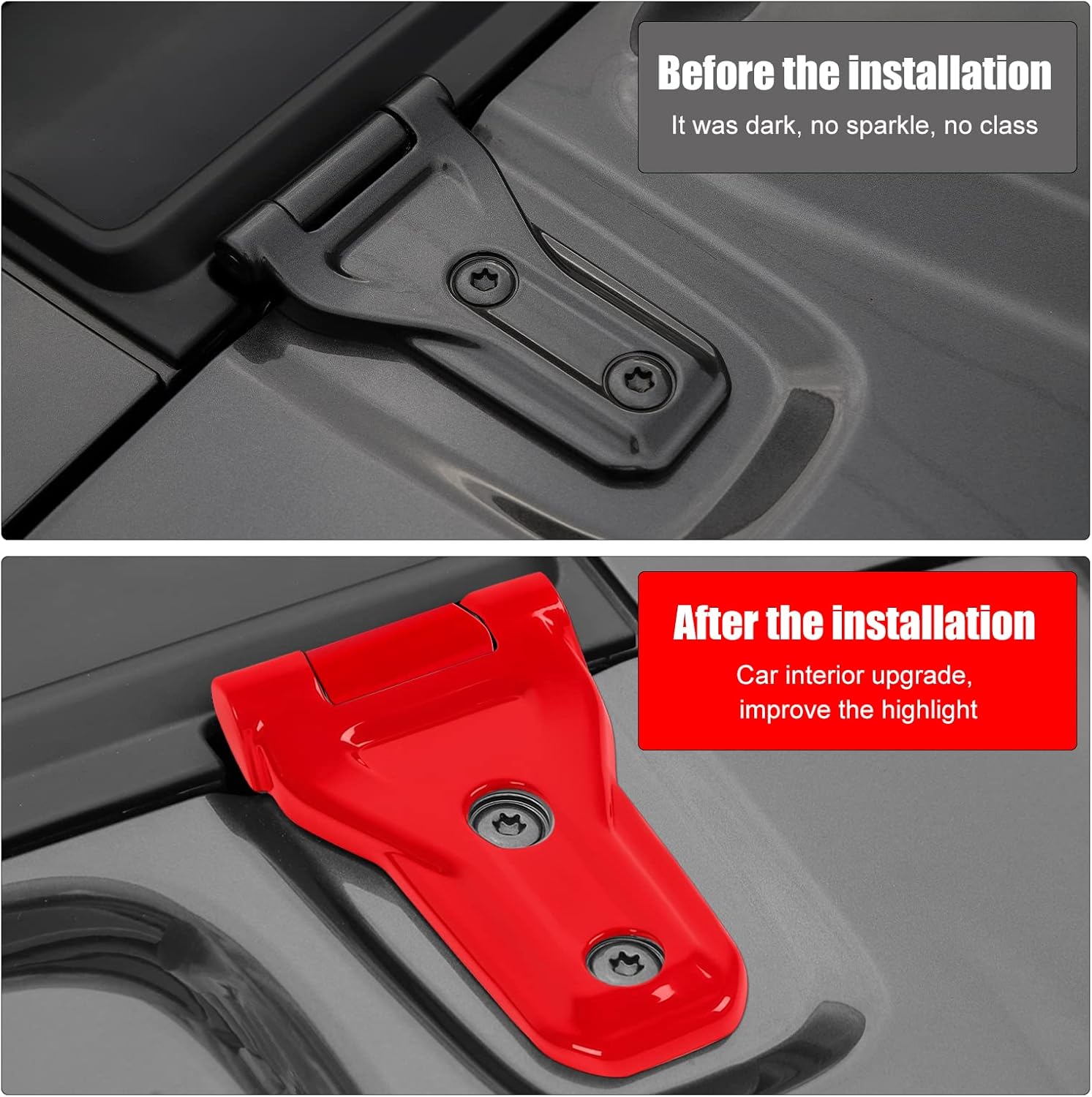 Hoolcar Engine Hood Hinge Cover Exterior Decoration Accessories for 2018-2024 2025 Jeep Wrangler JL JLU & Gladiator JT, Red