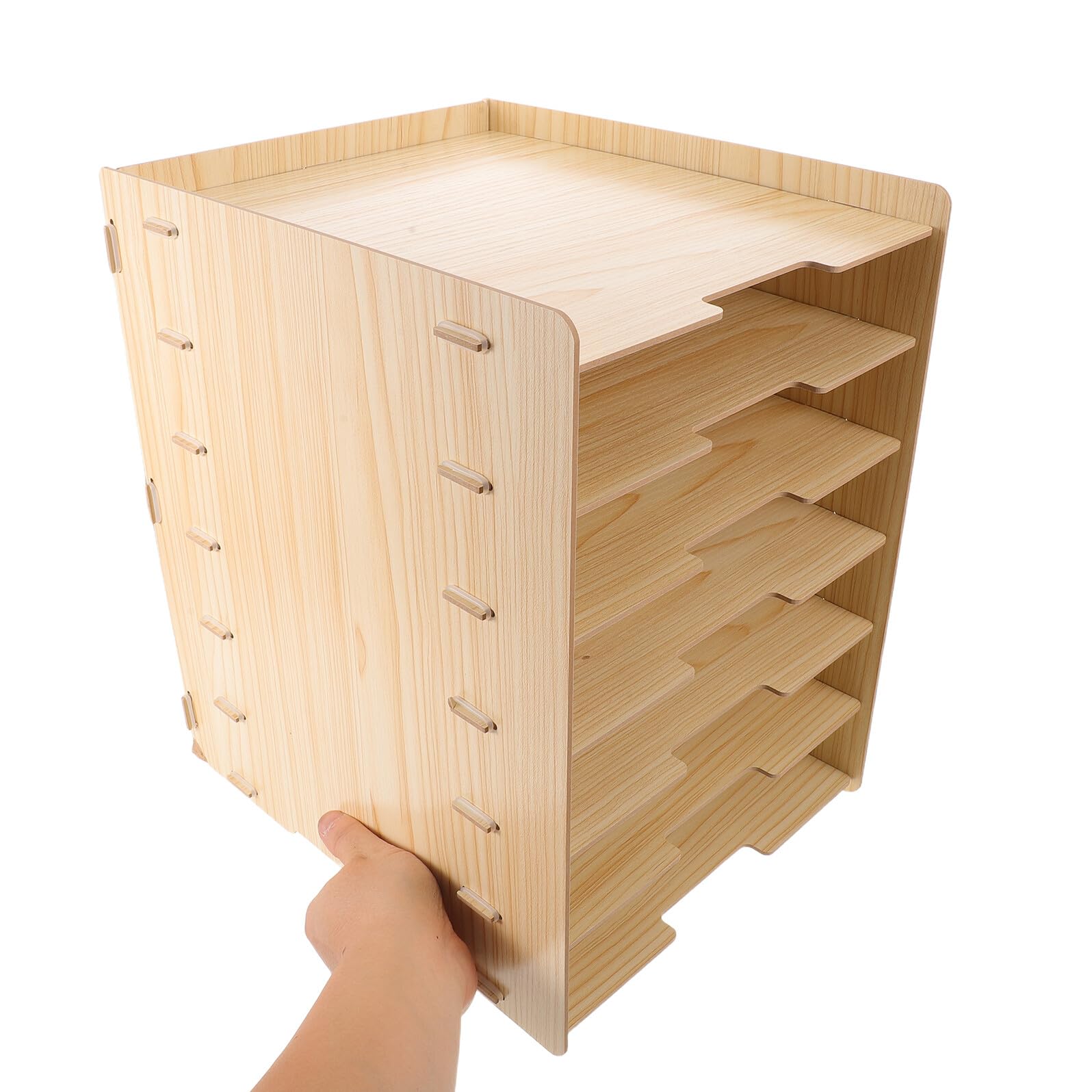 SHINEOFI Portadocumenti in Legno a 7 Livelli Impilabile con Design Naturale, Organizzatore da Scrivania per Ufficio e Home Office con Visibilità Ottimizzata dei Documenti