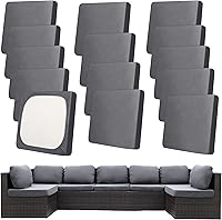 Vista 63 de Juego de 12 fundas de almohada y cojines para exteriores, 8 fundas de asiento + 4 fundas de almohada, fundas elásticas para muebles de patio