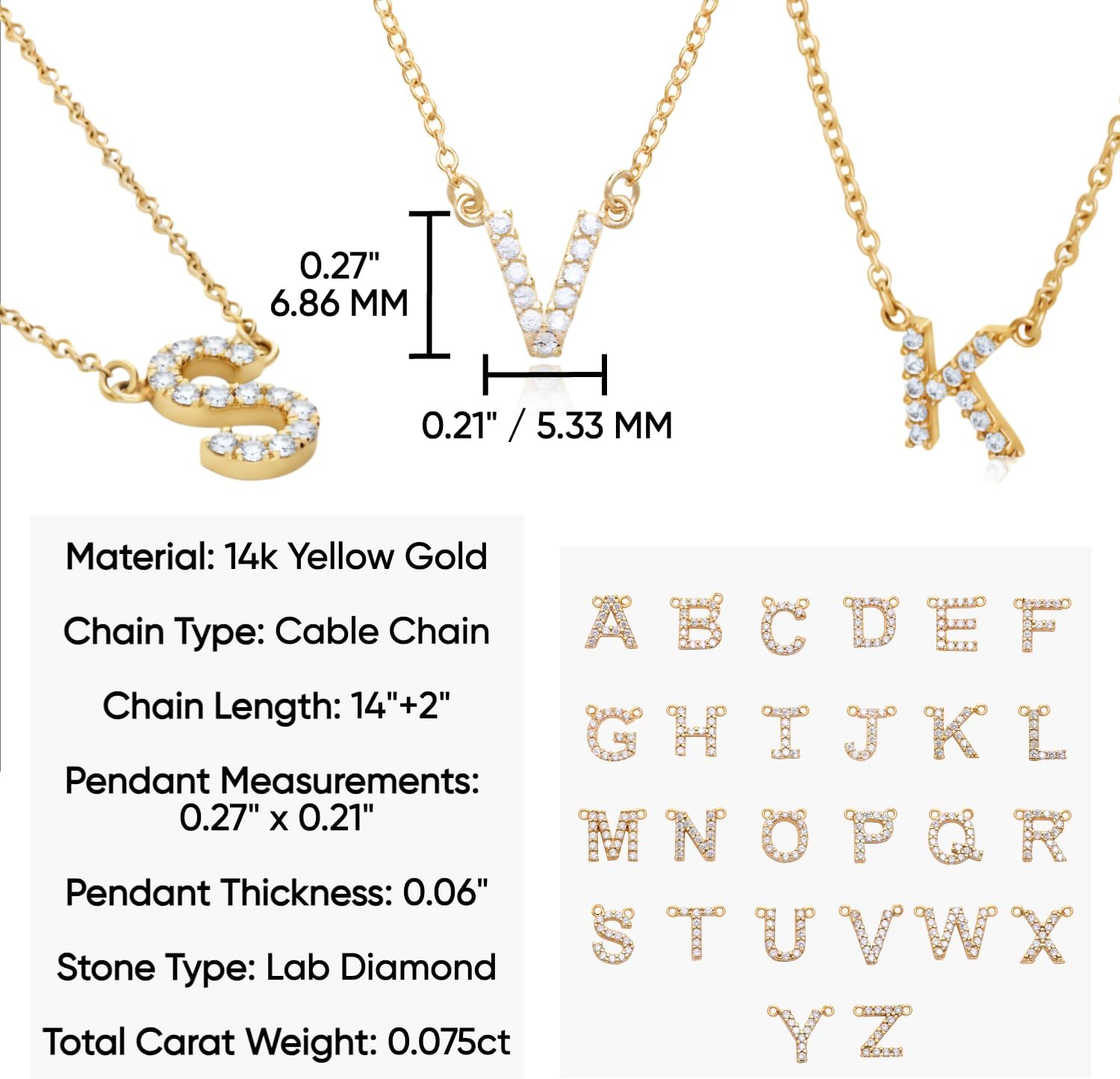 OAK & LUNA - 14K Solid Gold A-Z Initial Necklace with Diamonds – Dainty Diamond Letter Necklace – Custom Fine Jewelry Gift for Women