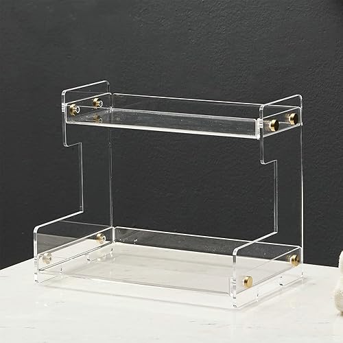 Miniatura 6 de NEWRAIN - Organizador de baño organizador de maquillaje de 2 niveles para cosméticos soporte de tocador para lápiz labial organizadores de gabinetes