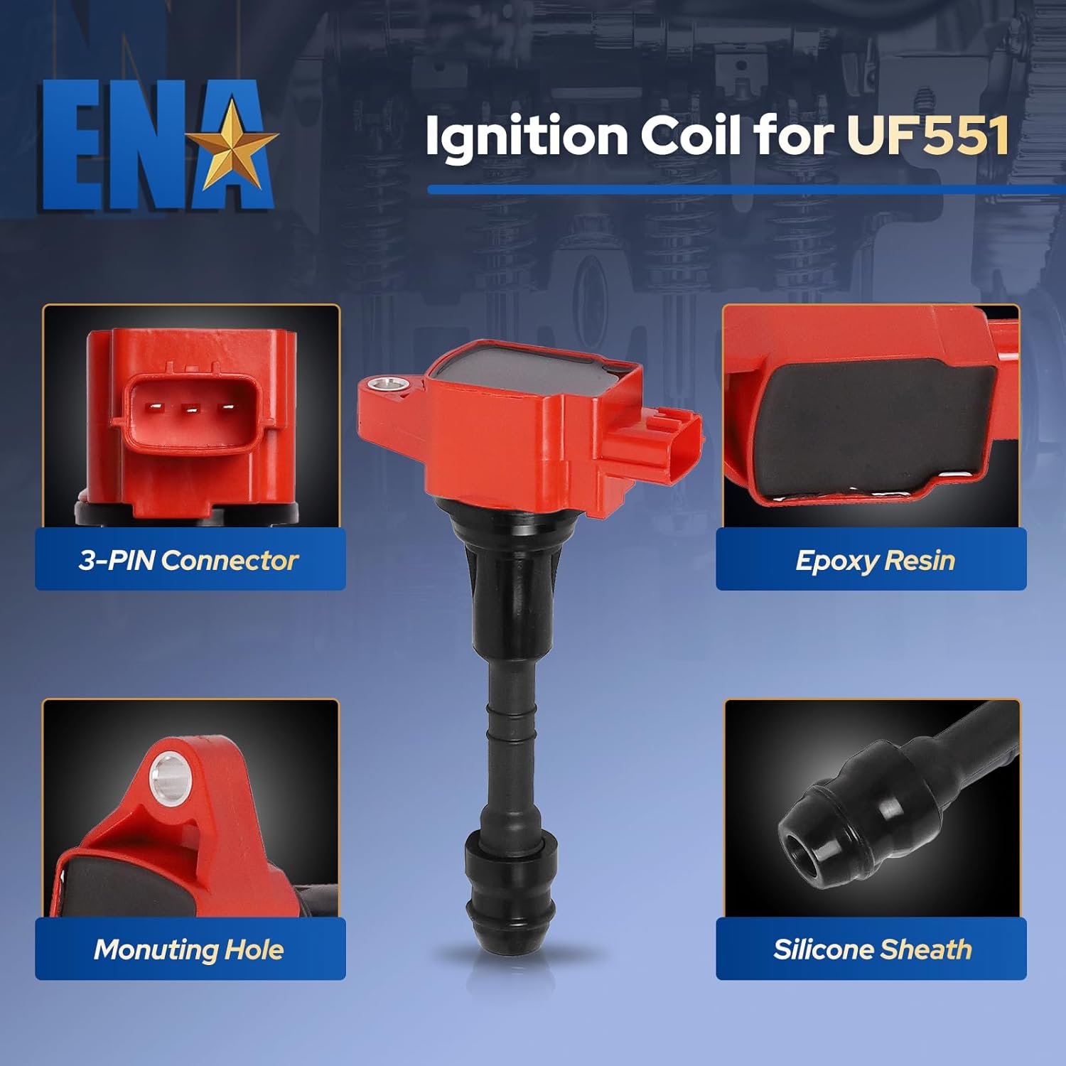 ENA Set of 8 Red Ignition Coil Pack Compatible with Infiniti Nissan 2007-2015 Armada, 2012-2017 NV2500 NV3500, 2008-2012 Pathfinder, 2008-15 TITAN, 2007-2010 QX56 5.6L V8 Coils for UF551 C1672