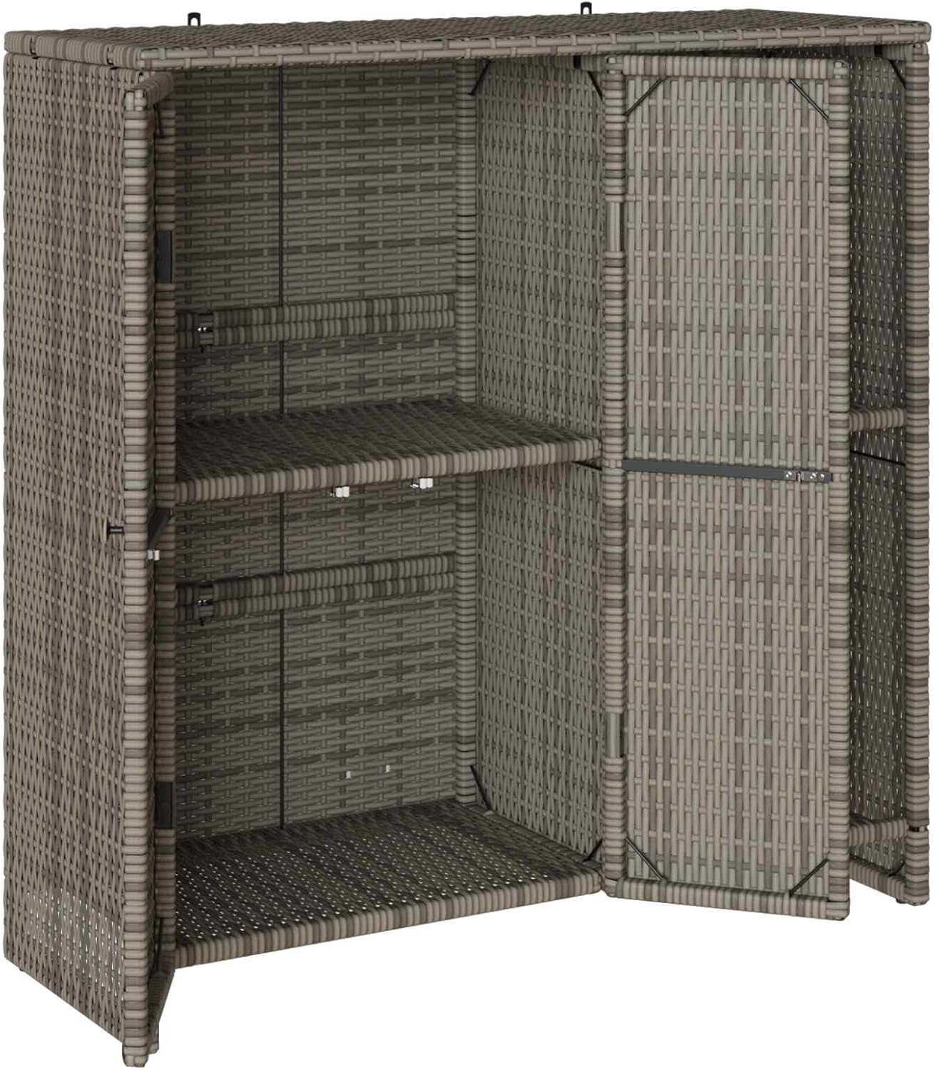 Modern Storage Cabinet with Shelf Grey 39.37 x 14.17 x 40.16 in Rattan for Living Room, Rectangular Design with Flexible Board Shelves and Durable Rattan Material for Home
