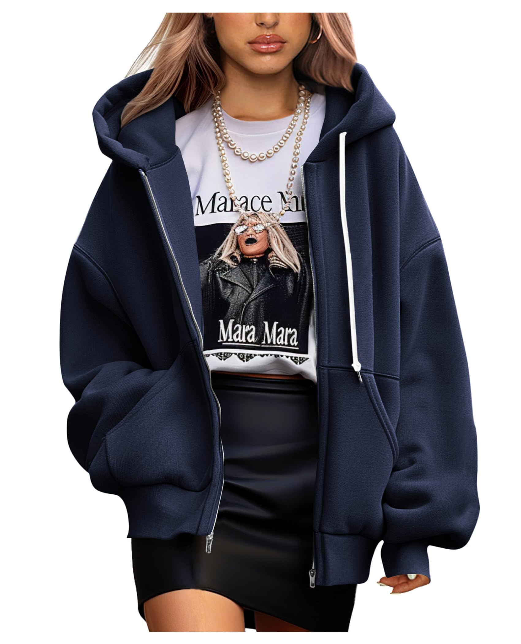 PRETTYGARDEN Women's 2025 Fall Oversized Hoodies Sweatshirt Long Sleeve Zip Up Pockets Loose Fit Y2K Winter Jackets Coat