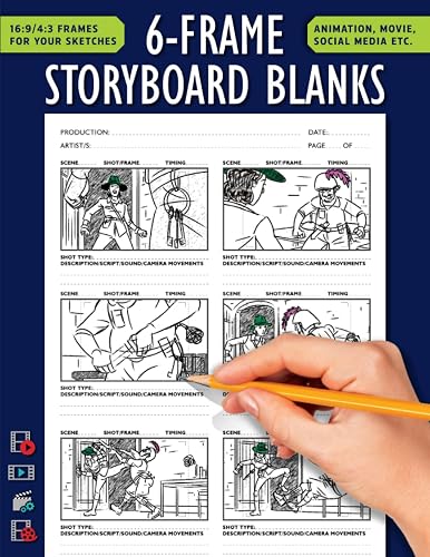 Blank Storyboard - 6 frames: Template Panel Pages for Storytelling &amp; Layouts with 16:9 Story Board Frames