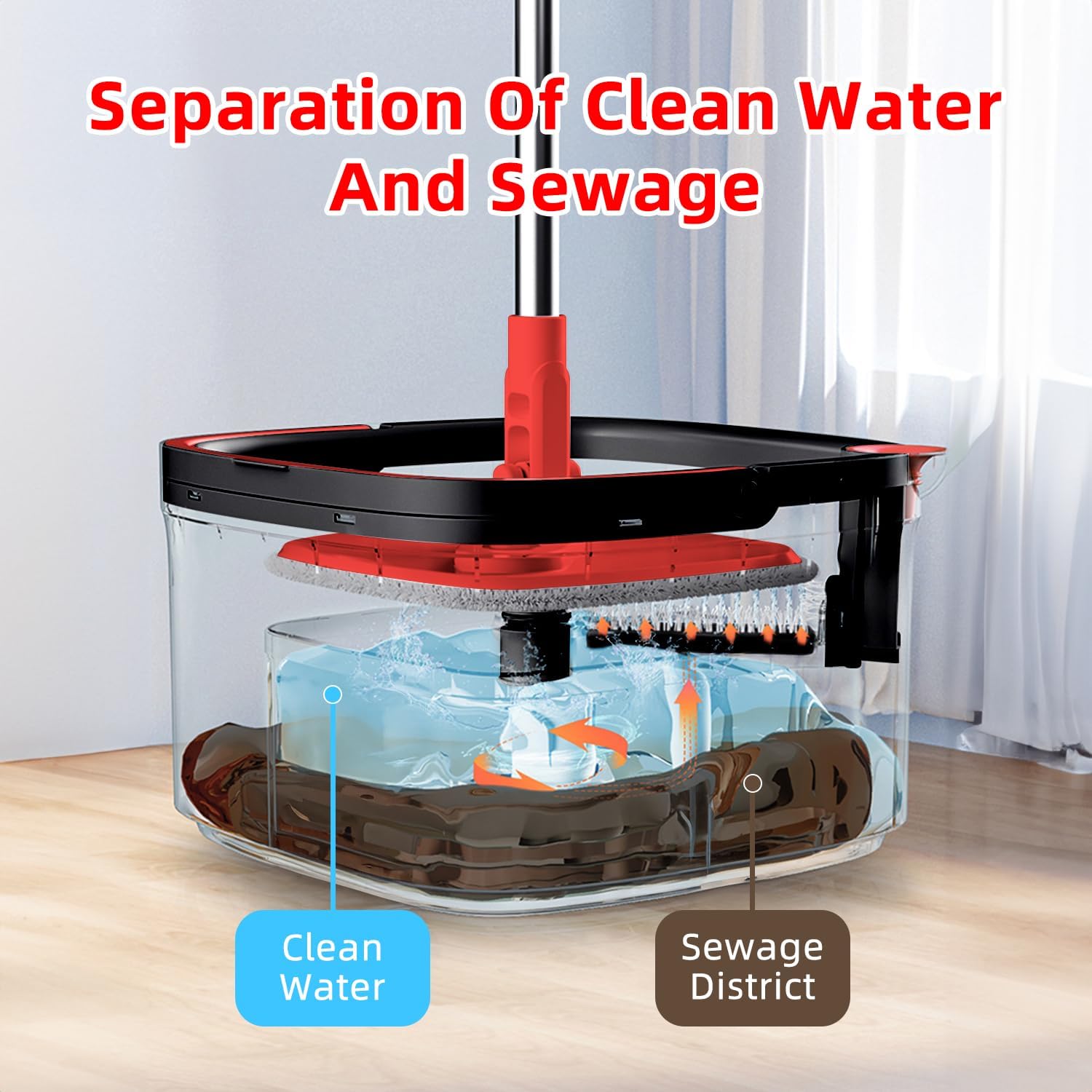 Trapeador y cubo con sistema de agua sucia y limpia M16, autoseparación, cabezal de fregona limpio giratorio de 360° y juego de cubo para suelos de madera dura, mármol, mopa y cubo con 6 almohadillas