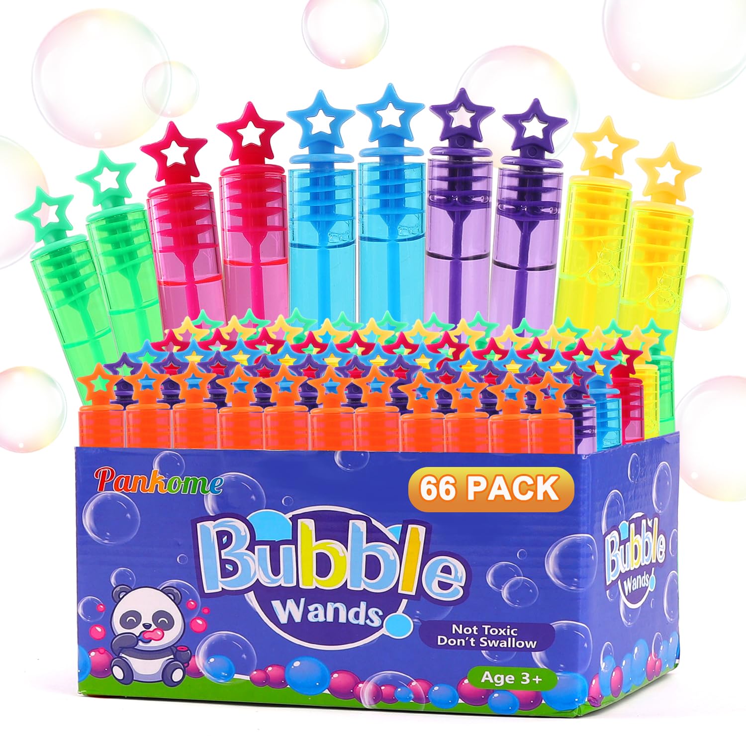 PanKome 66 PCS Mini Bubble Wands in 6 Colors, Party Favors Toys for Kids,Themed Birthday, Halloween, Goodie Bags, Wedding, Bubble Maker Toys For Kids, Summer Outdoor Gifts For Girls & Boys