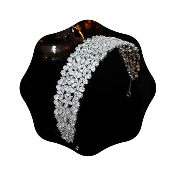 Cubic Zirconia Wedding Bride Headband CZ Tiaras and Crowns for Women Sweet 16 Large Headpiece Hair Accessories Silver
