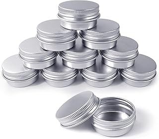 Redamancy 10 Pcs Aluminium Tins Jars, Aluminium Empty Containers, 15 ml Aluminium Tin Jars with Screw Lids, Empty Cosmetics Container Pots, for Lip Balm, Cream, Candles, Cosmetics (Silver)