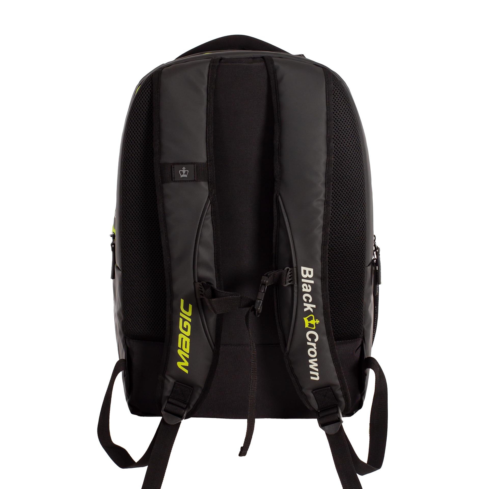 Black Crown Mochila Magic – Diseño Elegante en Negro y Amarillo (30% EVA, 70% PVC), Compartimento para Palas, Bolsillo para Zapatillas y Transporte Cómodo