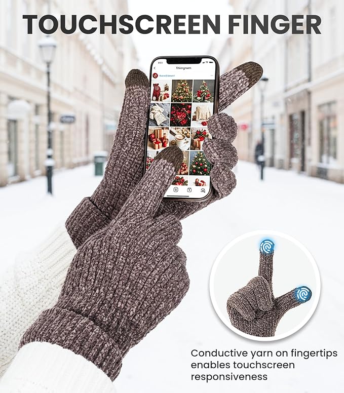 4UMOR Winter Warme Gebreide Handschoenen Touchscreen Super Zachte Dikke Fleece Handschoenen Outdoor Winddicht Rijhandschoenen voor Mannen en Vrouwen, S
