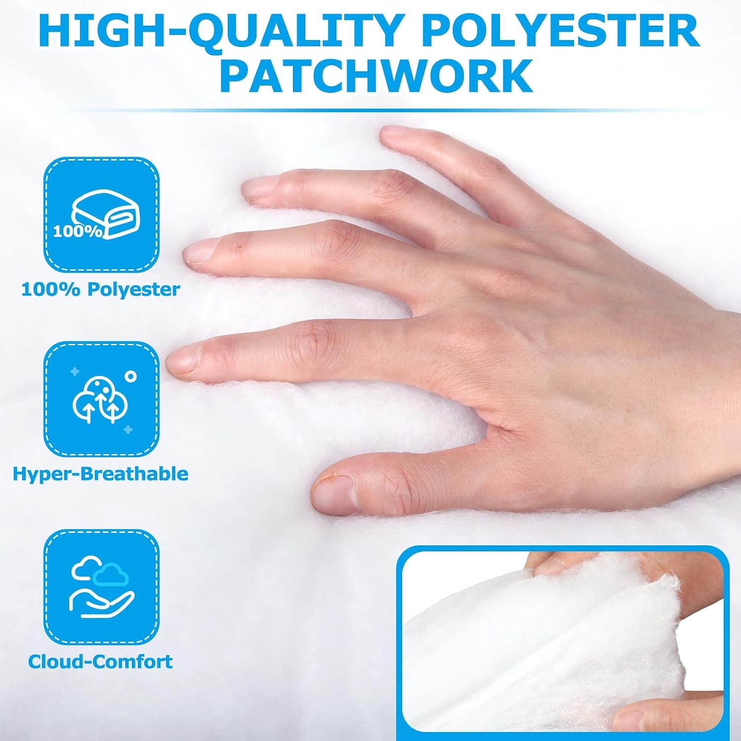 Batiyeer 90" x 108" x 0.8'' Queen Upholstery Batting for Quilting Polyester Quilt Batting, Multipurpose Fiberfill Stuffing Fabric for Blankets Sewing DIY Cushion Foam Padding Pillows Already Cropped